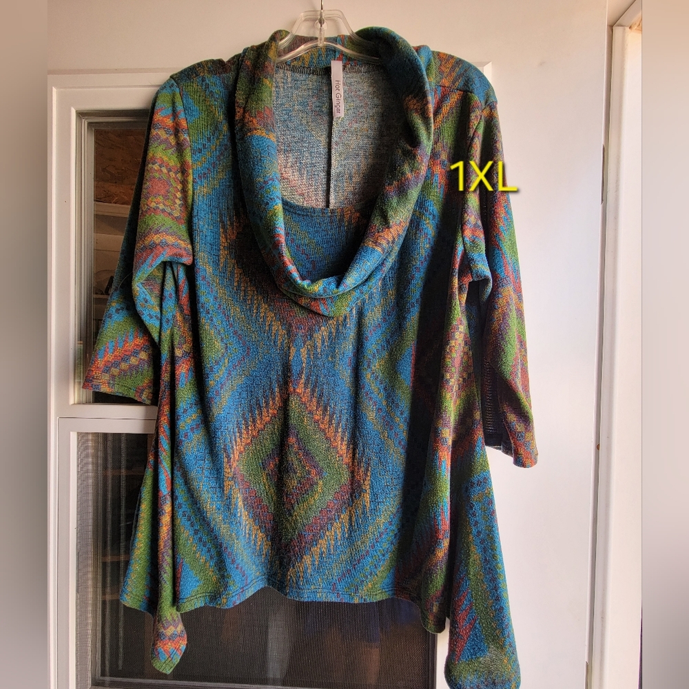 Lot of 2   Cowl Neck ,  3/4 Sleeve Tops      Size 1X  Hot Ginger